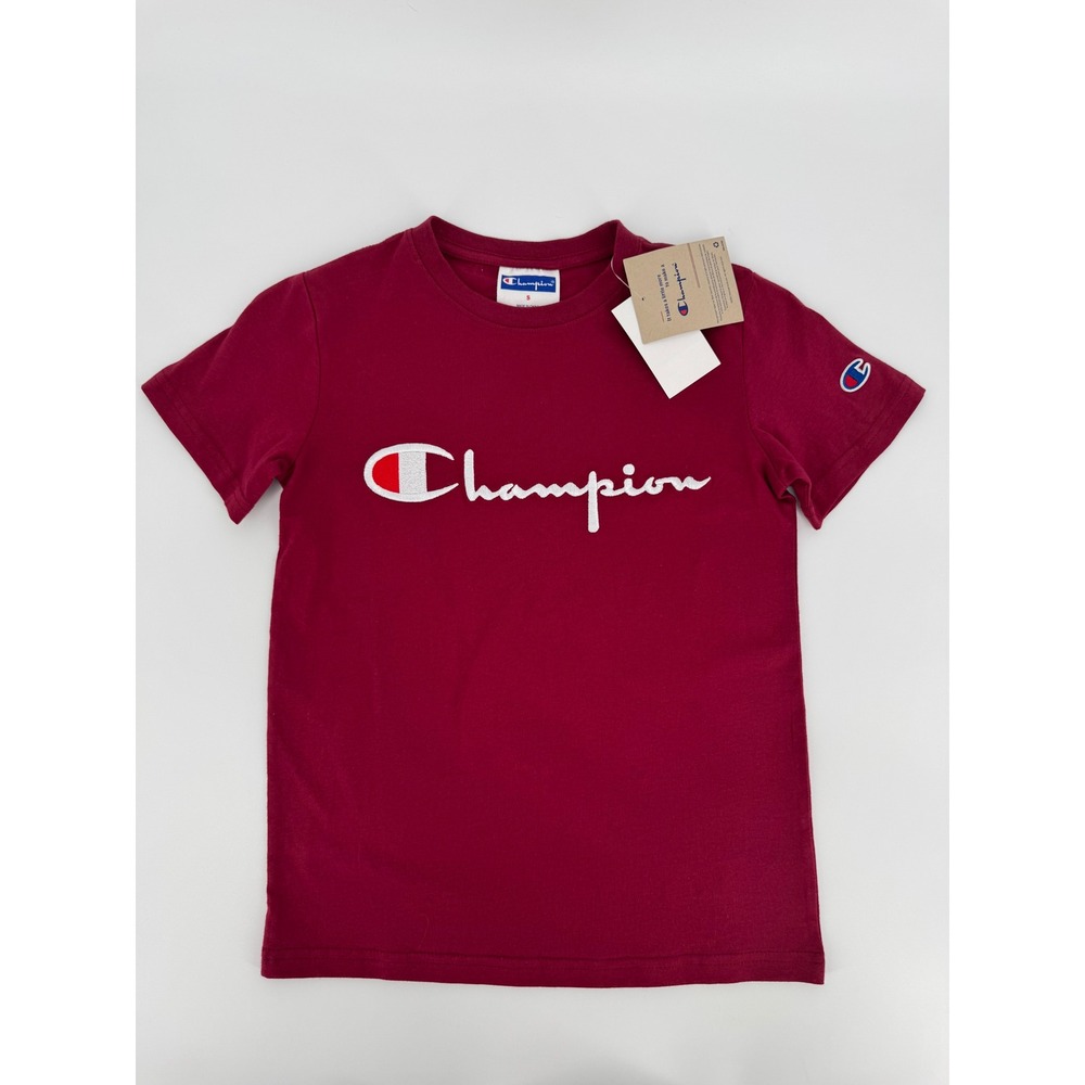 Champion Kids Embroidered Script Logo T-Shirt Cranberry Tart Red Size Small NWT